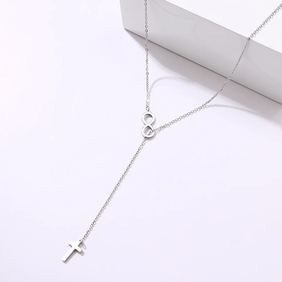 🎉 New Silver Stainless Steel Infinity Cross Necklace